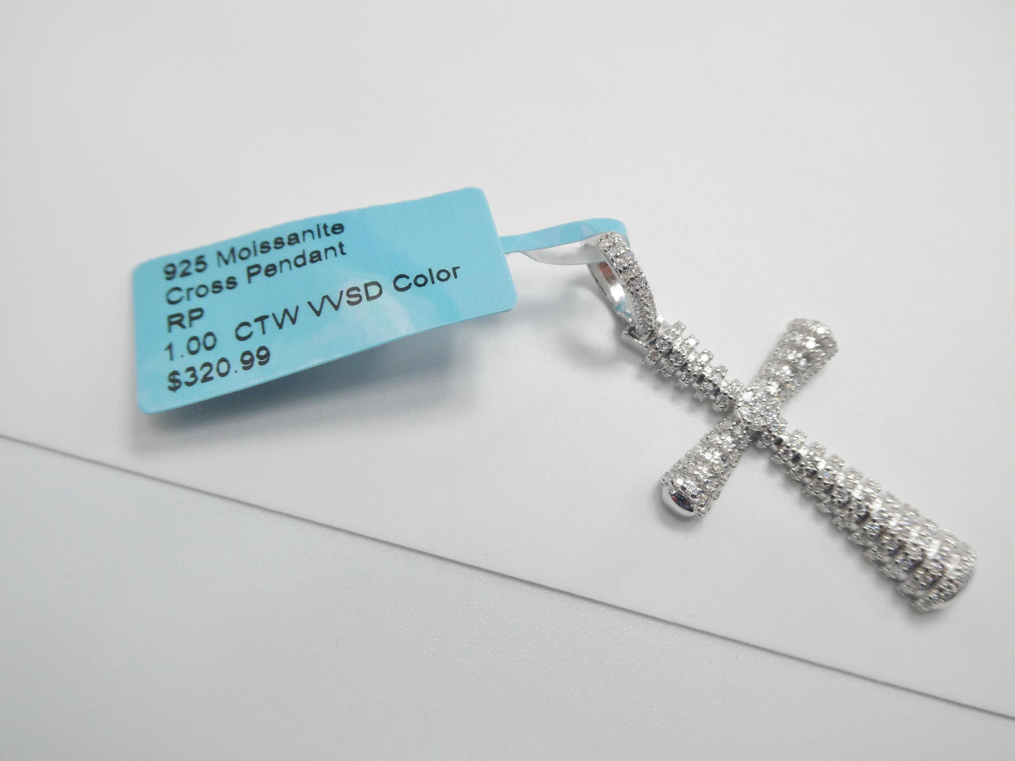 real 925 sterling silver 22 inch flat chain and moissanite cross pendent charm