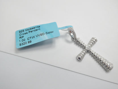 Real 925 Sterling Silver 22 Inch Flat Chain and Moissanite Cross Pendent Charm