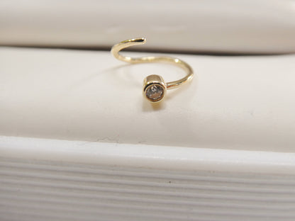 14k Real Solid Yellow Gold CZ Hoop Earring Cartilage Daith Ring Piercing