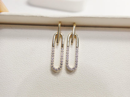 Real 10k Solid Yellow Gold Design Paperclip Push Post Earrings