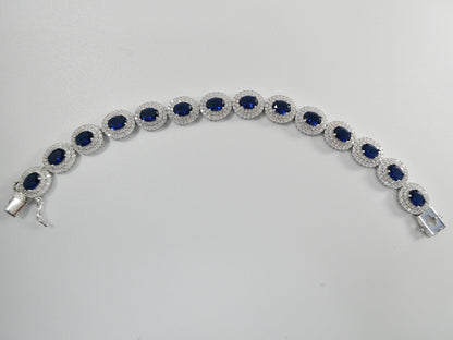 7 Inch Real 925 Sterling Silver Large Color Stone Ladies Bracelet