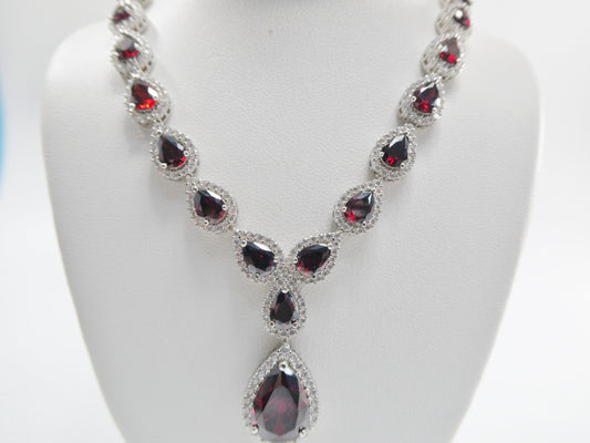 real 925 sterling silver teardrop red garnet  women necklace