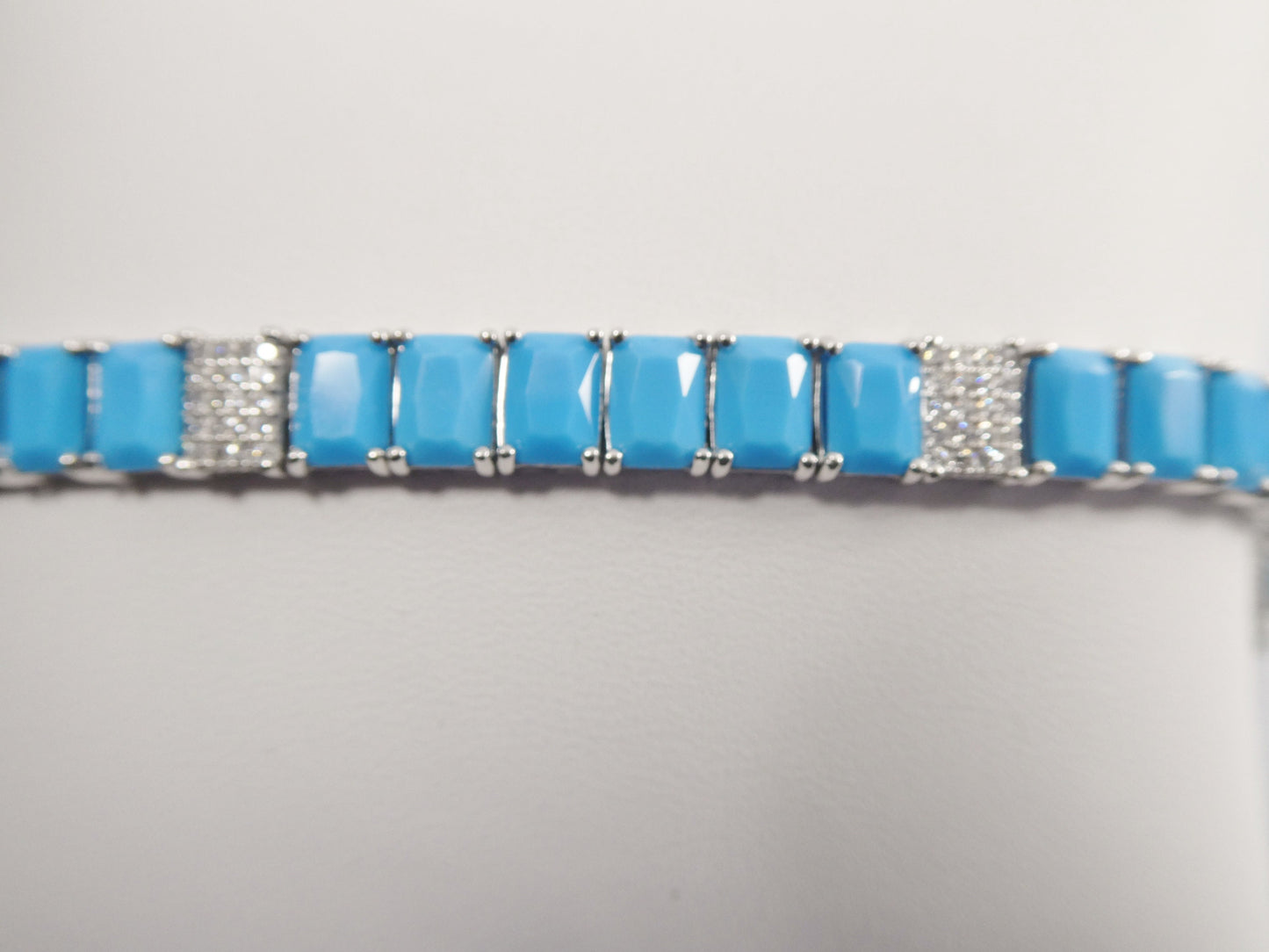 7 inch real 925 sterling silver rectangle turquoise tennis bracelet