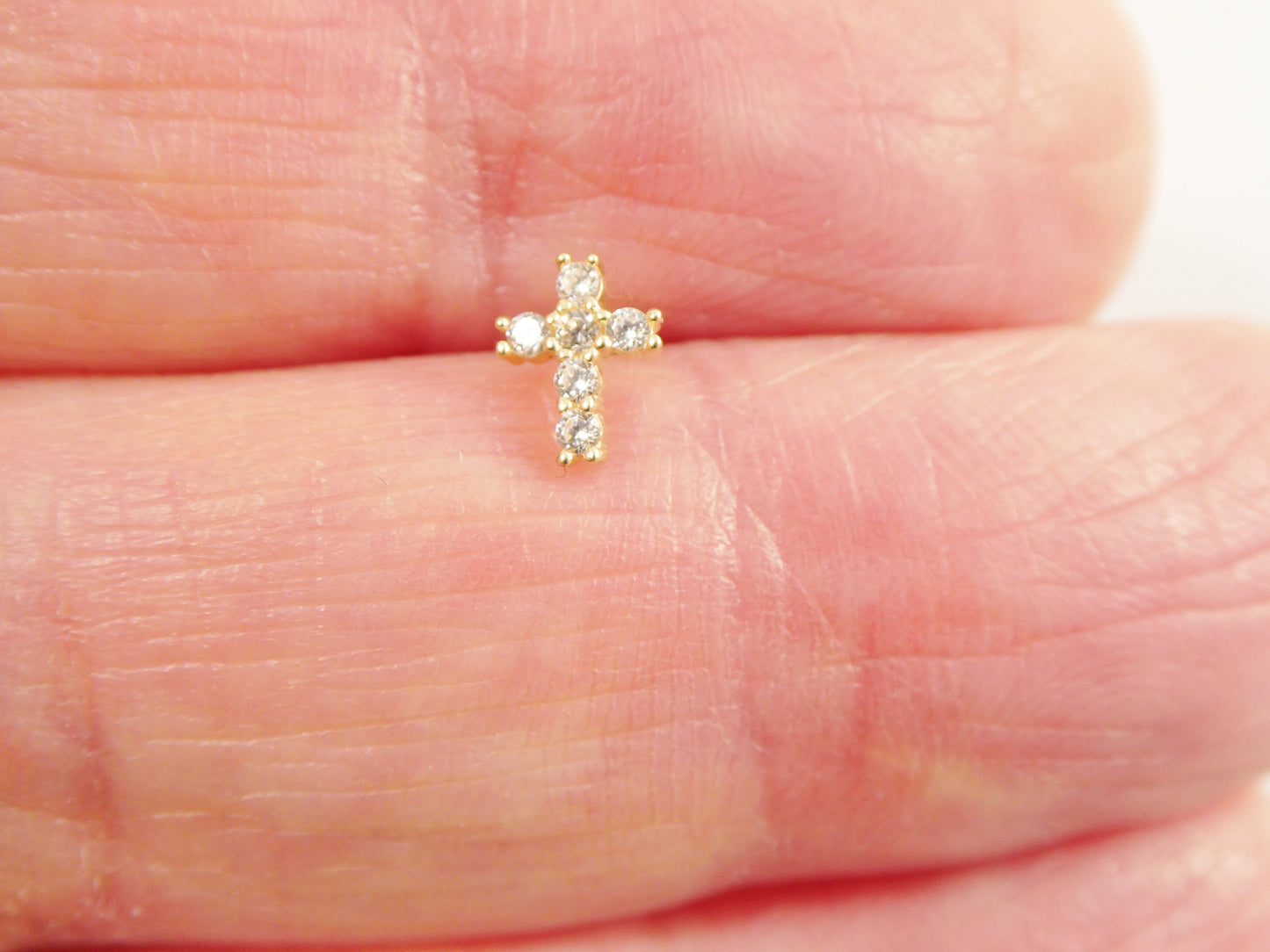 14k real solid yellow gold cross nose ring