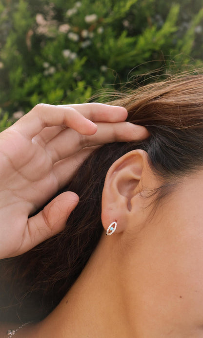 Real 10k Solid Yellow Gold Evil Eye Hoop Huggie Earrings