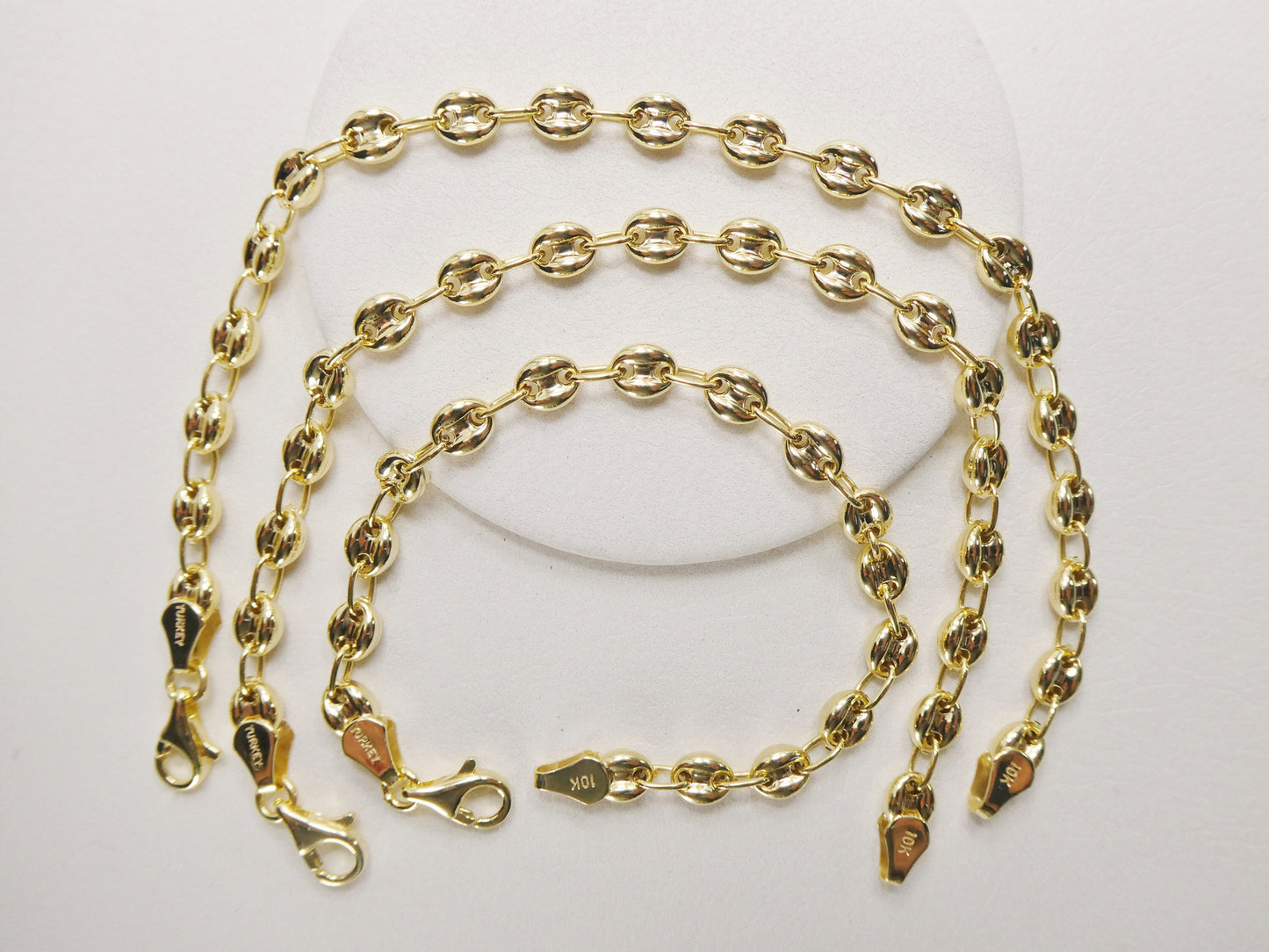 real 10k solid yellow gold 5.5/6/ 6.5 inch children/women puffed mariner bracelet