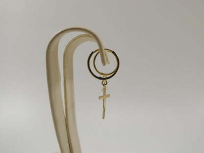 10k Real Solid Yellow Gold Plain Hoop Huggie Cross Dropping