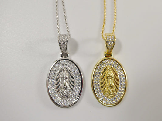 real 925 sterling silver 14k yellow / silver color 18 inch robe chain and Guadalupe virgin pendent