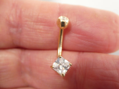 14k Real Solid Yellow Gold 5mm Square Stone Belly Button Ring Piercing