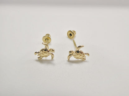 Real 10k Solid Yellow Gold Turtle Screw Back Post Earrings