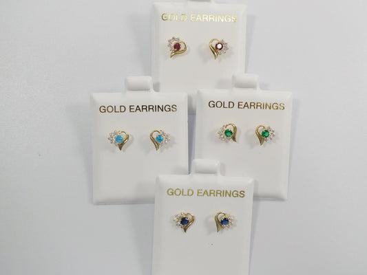 10k real solid yellow gold screw back children birth stone earring heart shape