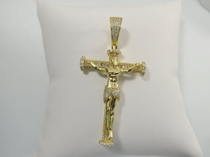 Real 925 Sterling Silver Large Cross Baguette Stone Setting Pendent