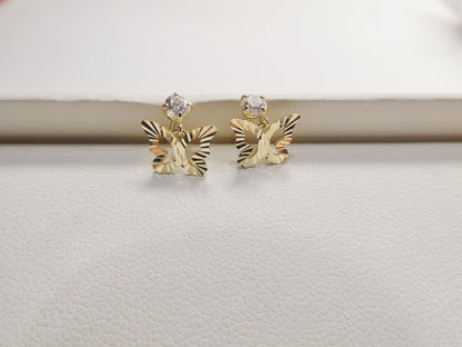 Real 10k Solid Yellow Gold Design Butterfly Dangling Push Post Earrings