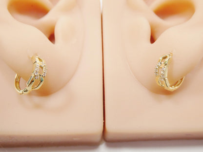 Real 10k Solid Yellow Gold CZ Earring/Cartilage Daith Hoop Huggie Earring