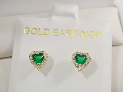 10k Real Solid Yellow Gold Screw Back Children Birth Stone Earrings Heart Shape