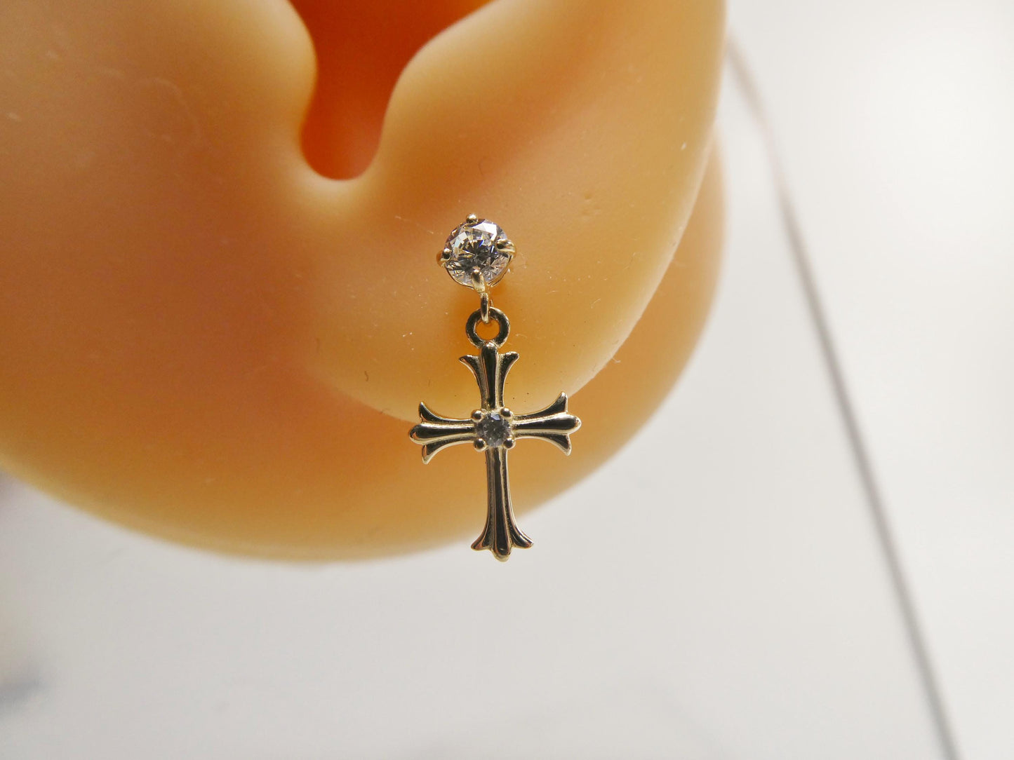 real 10k solid yellow gold cross dropping push post earring