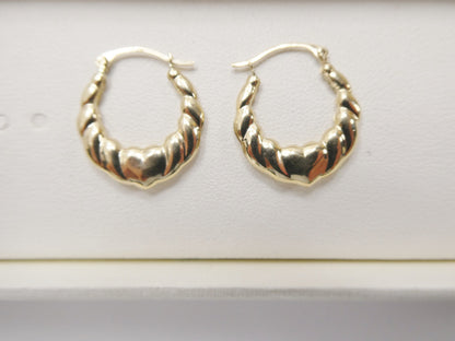 14k Real Solid Yellow Gold Small Heart Hoop Design Earrings
