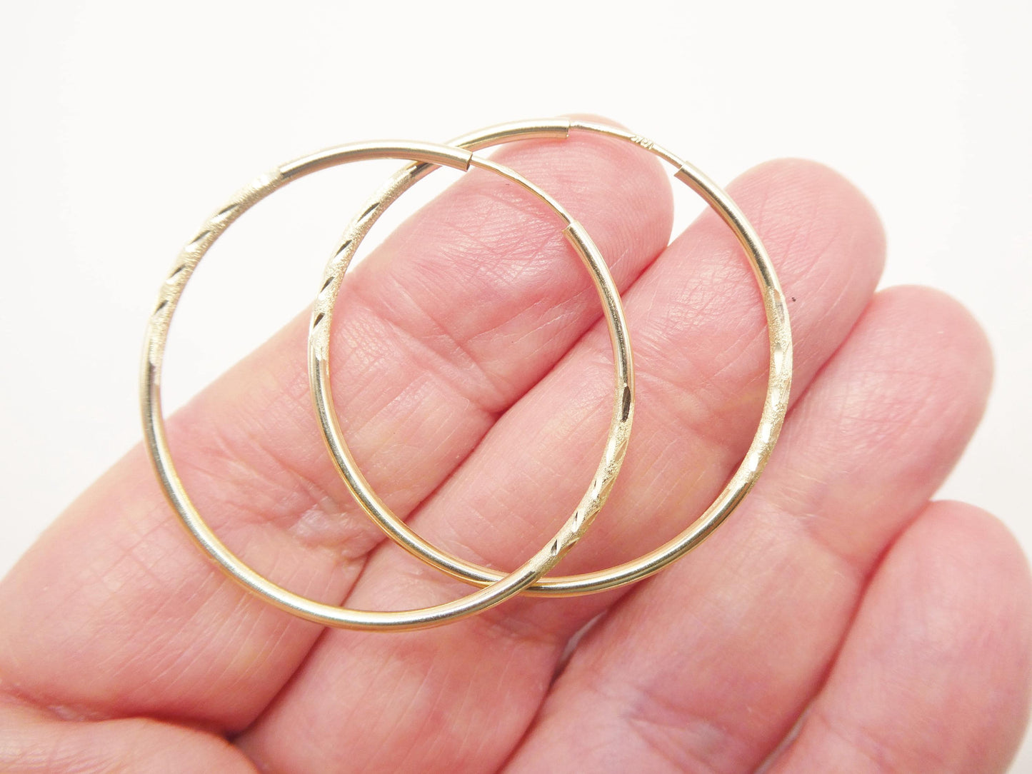 10k real solid yellow gold 2mm tube diamond cut endless hoop earrings