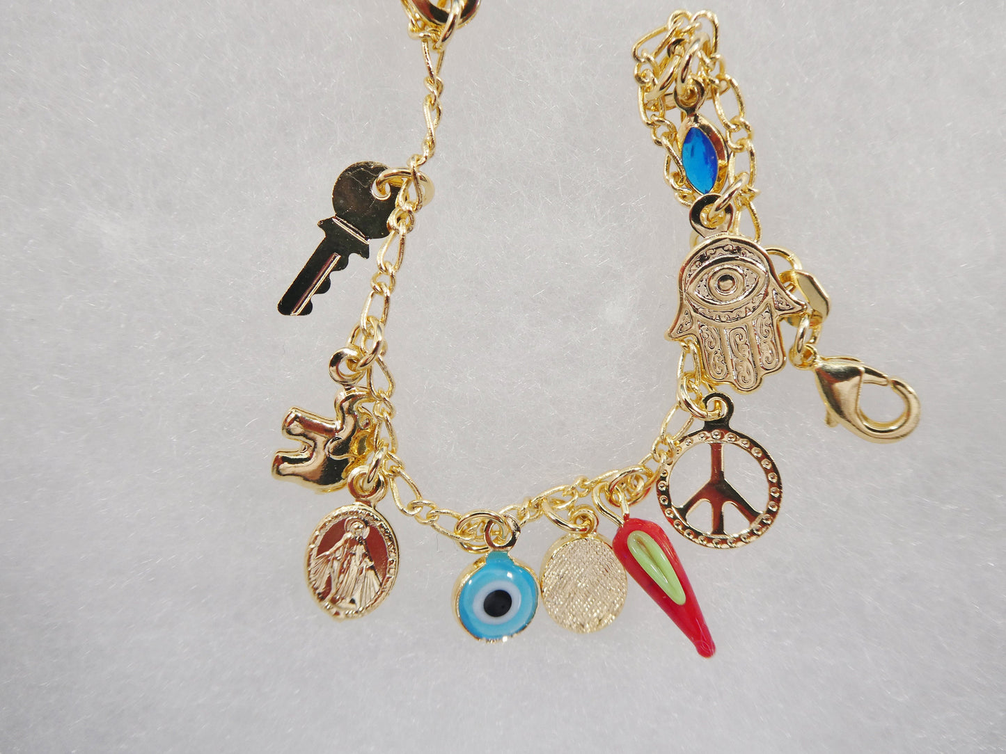 6 inch 18k gold filled multi full dangling charm Figaro style baby bracelet