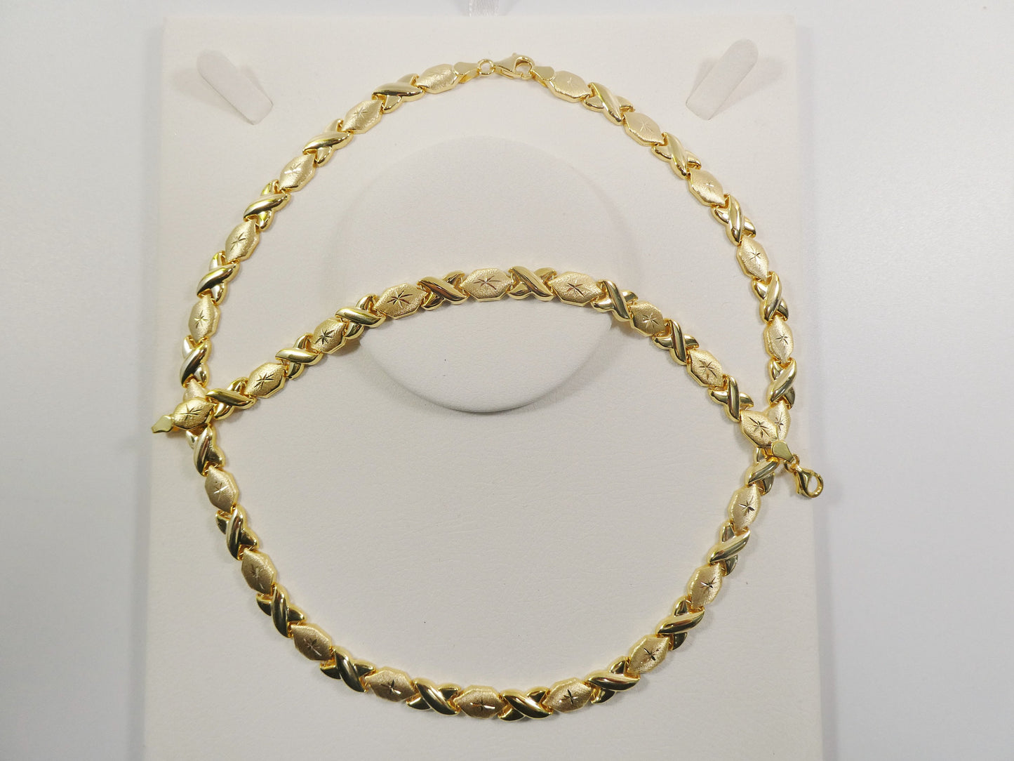 Sterling Silver XOXO Necklace Bracelet Set - 14k Gold Finish