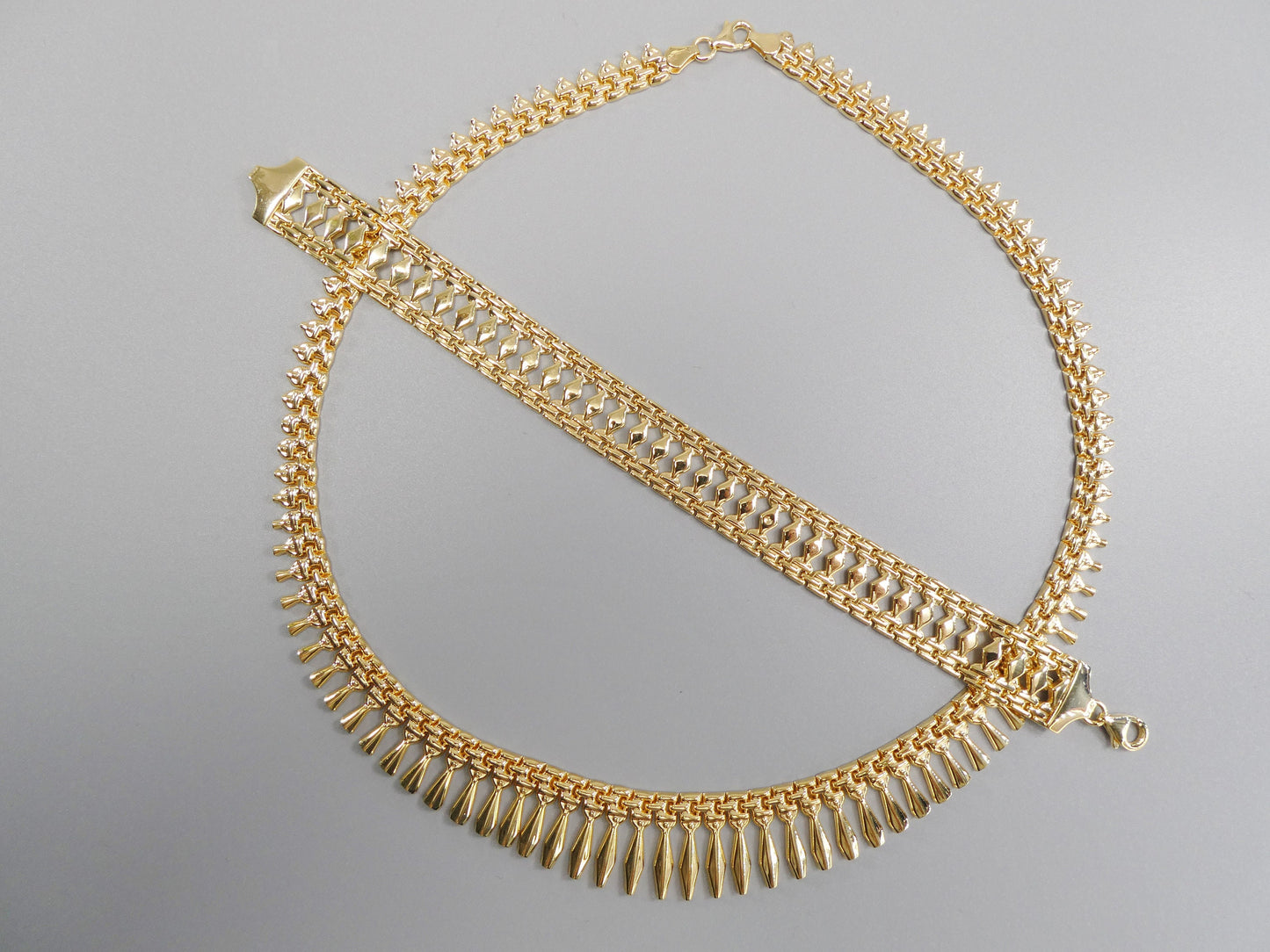 14k Gold Tone Cleopatra Necklace Bracelet Set: Sterling Silver