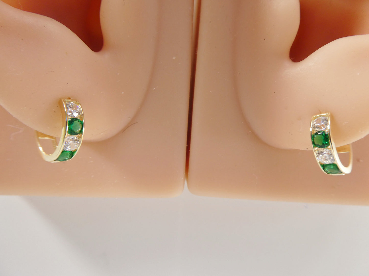 real 10k solid yellow gold color combination hoop huggie earring
