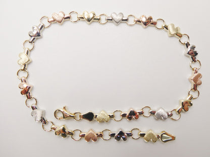 Real 10k Solid Yellow Gold X Heart Hugs and Kisses 10 Inch Anklet Bracelet
