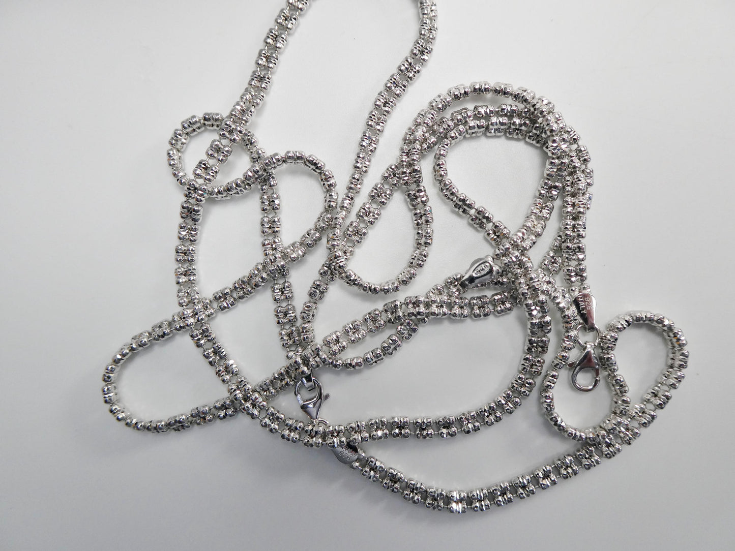 real 925 sterling silver 2 line flat diamond cut ice link chain necklace
