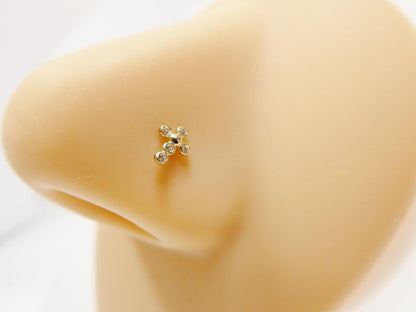 14k Real Solid Yellow Gold Cross Nose Ring
