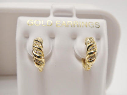 Real 10k Solid Yellow Gold Designer Hoop Huggie Earrings