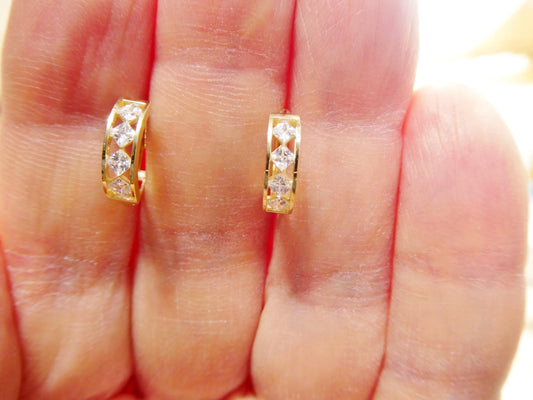 real 10k solid yellow gold designer square stone hoop huggie earrings