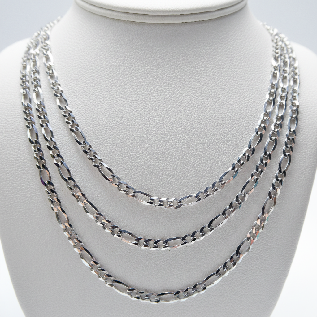 Real 925 Sterling Silver 2.8mm Italian Figaro Solid Chain Lobster Lock Clasp