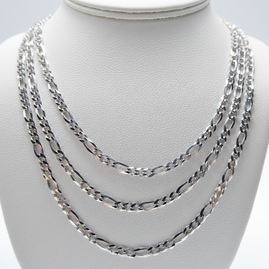Real 925 Sterling Silver 2.8mm Italian Figaro Solid Chain Lobster Lock Clasp