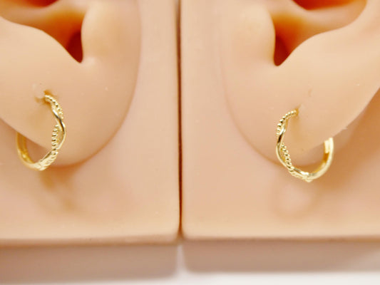 real 10k solid yellow gold designer hoop huggie earrings
