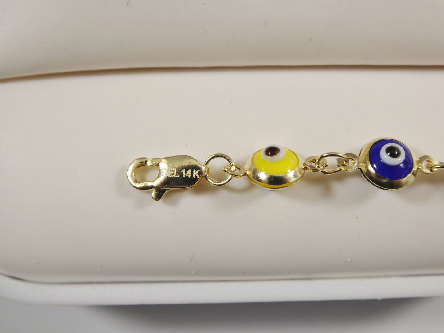real 14k sold yellow gold 6 inch evil eye multi color adjustable baby bracelet
