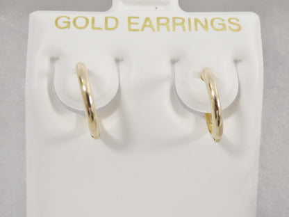 Real 10k Solid Yellow Gold 12mm High Polish Plain Hoop Huggie Earrings