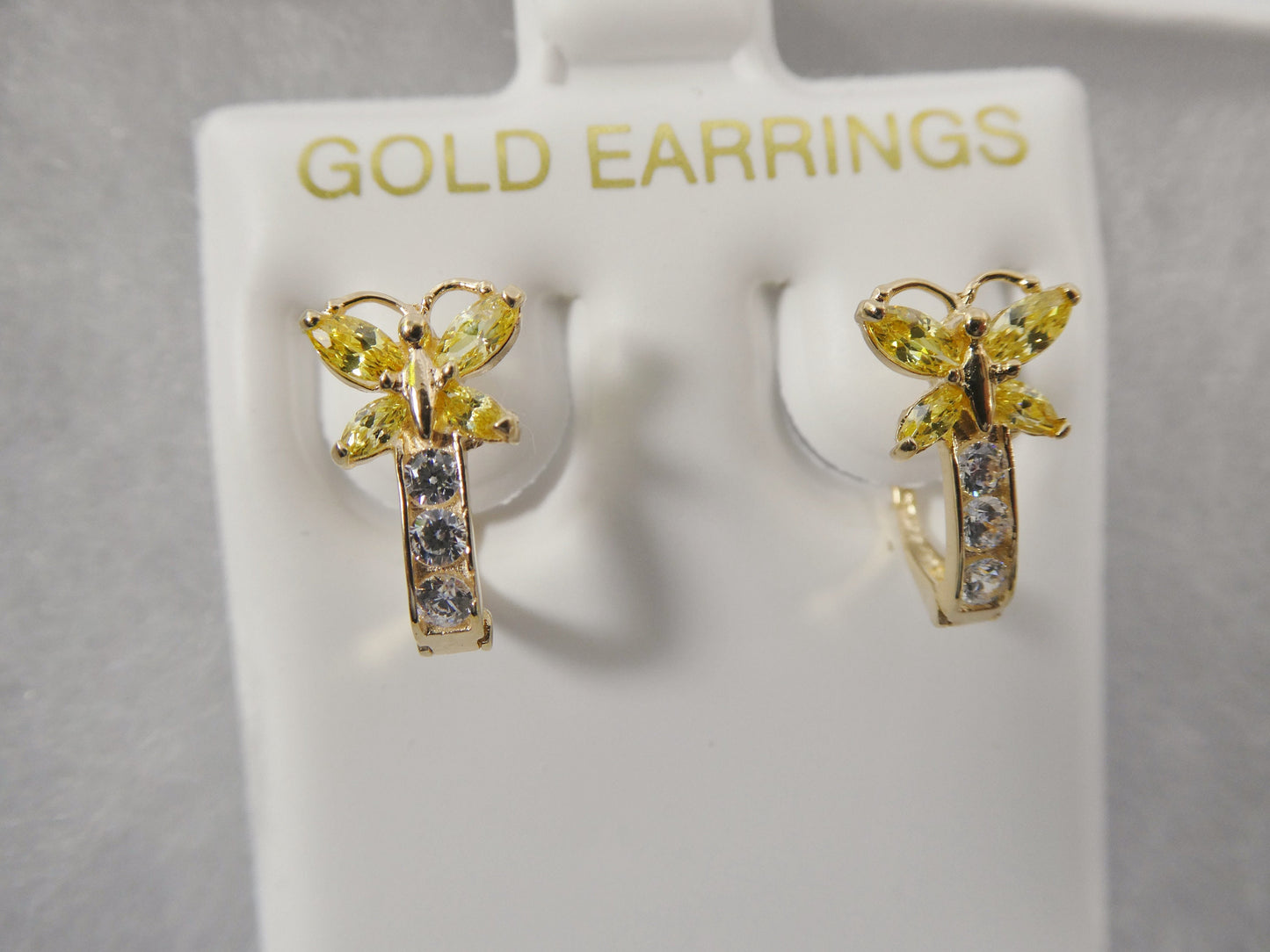 real 10k solid yellow gold birthstone color butterfly French back earrings