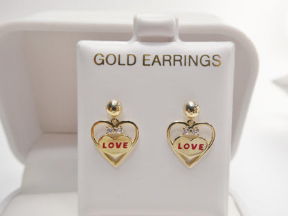 Real 10k Solid Yellow Gold Heart Love Push Post Earrings
