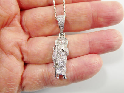 Real 925 Sterling Silver 16 Inch Box Chain And Saint Jude Small Pendent