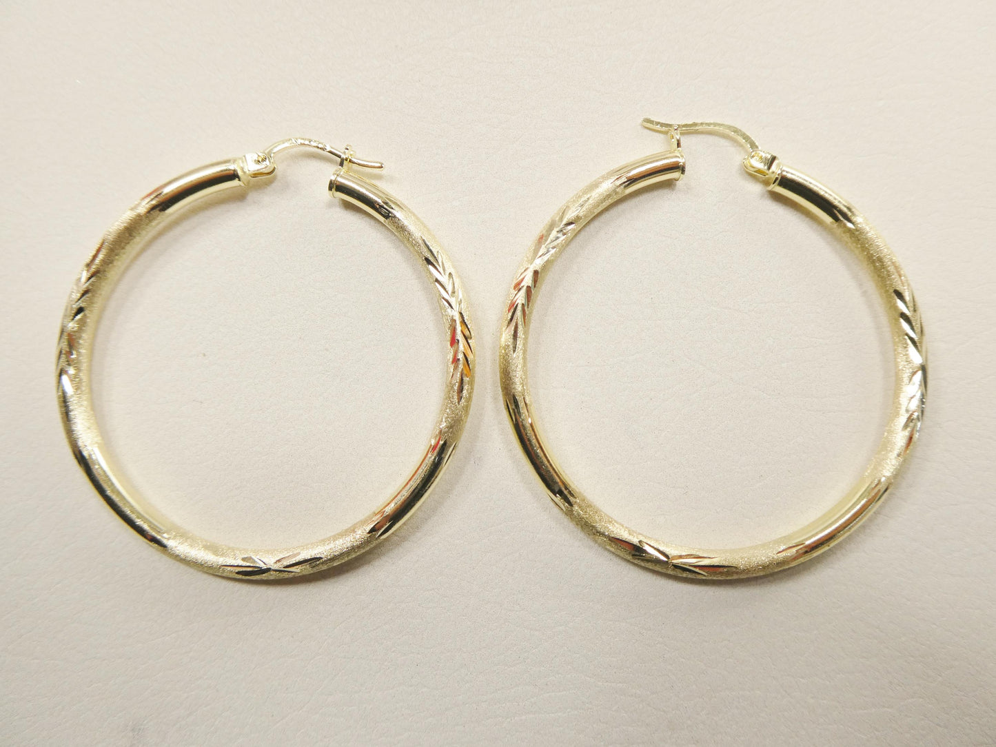 10k real solid yellow gold diamond cut hoop earrings