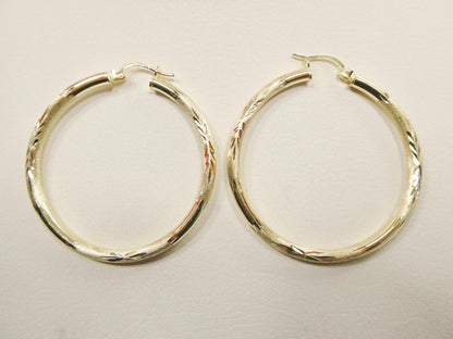 10k Real Solid Yellow Gold Diamond Cut Hoop Earrings