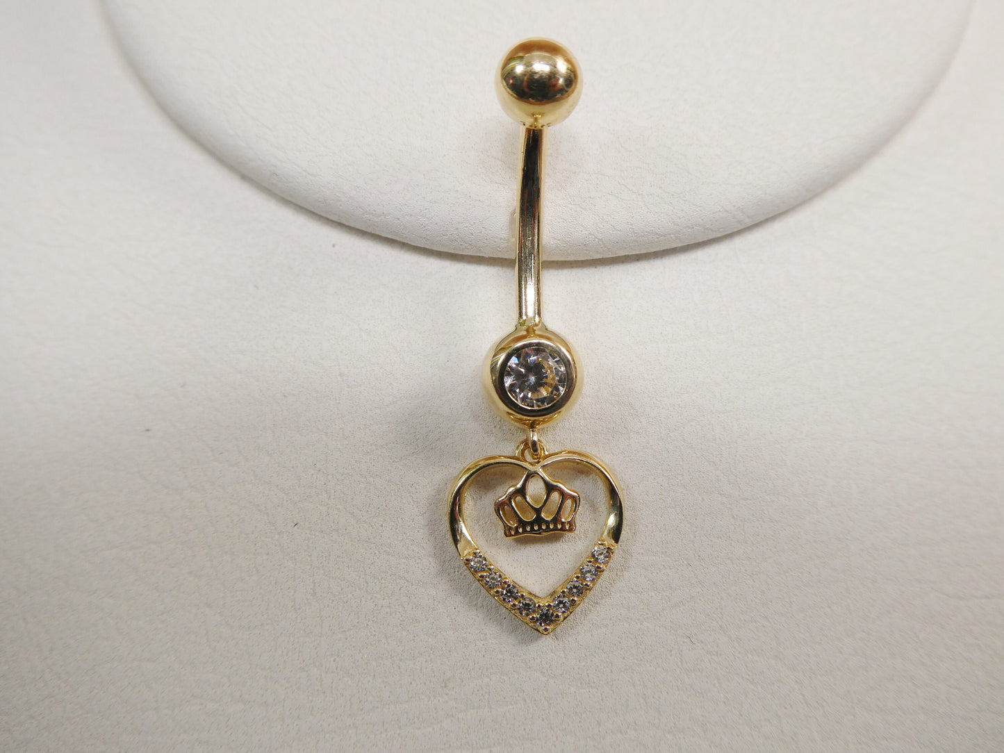 14k real solid yellow gold dangling crown heart belly button ring piercing