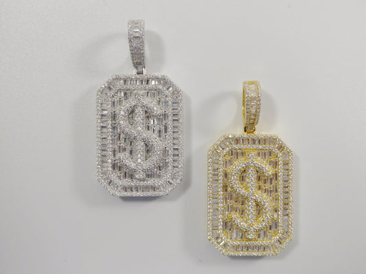 real 925 sterling silver large dollar/ money sign medallion pendent