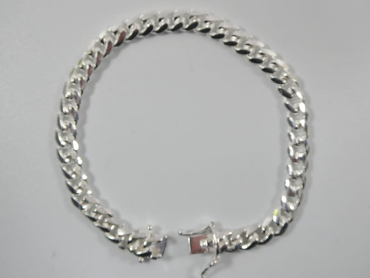 7mm real Miami link solid 925 sterling silver men bracelet safety box lock