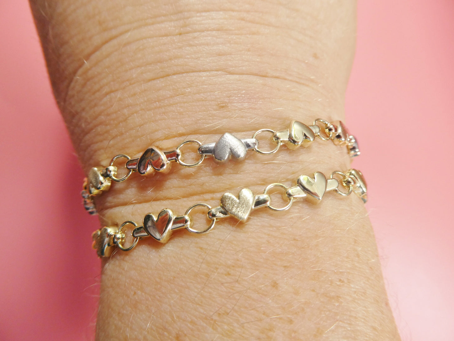 real 14k solid yellow gold 7 / 8 / inch heart ladies bracelet