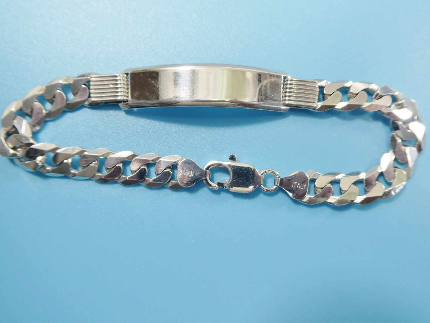 8.5 inch real 925 sterling silver solid curb men ID bracelet