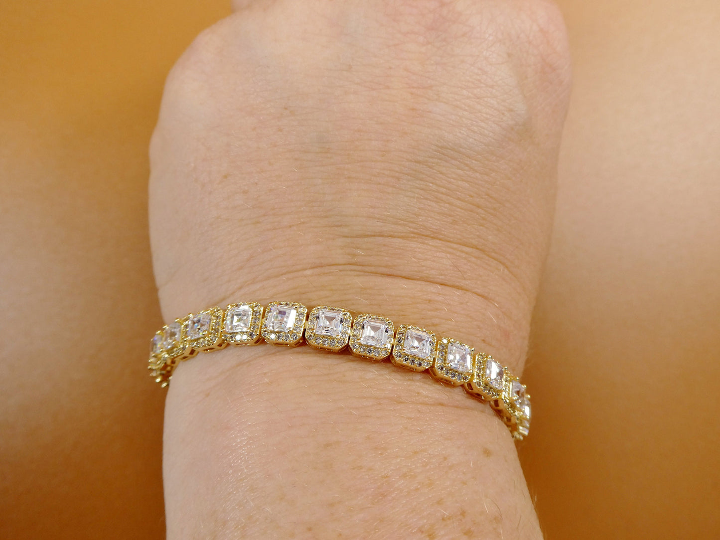 7 inch 18k gold filled ladies bracelet 4mm princess cubic zirconia stone