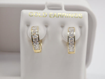 Real 10k Solid Yellow Gold Princess-cut Setting 14mm Hoop Huggie Earrings