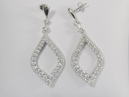 Real 925 Sterling Silver Micro Pave Setting 14k White Gold Color Finish Drop Earrings