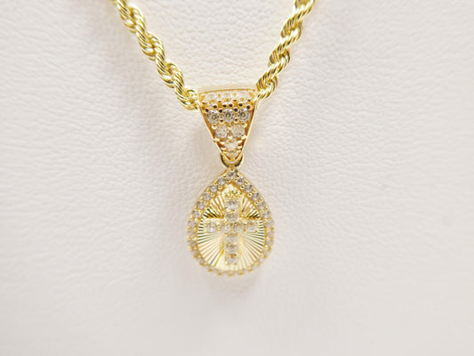 10k real solid yellow gold cross pendent and rope necklace